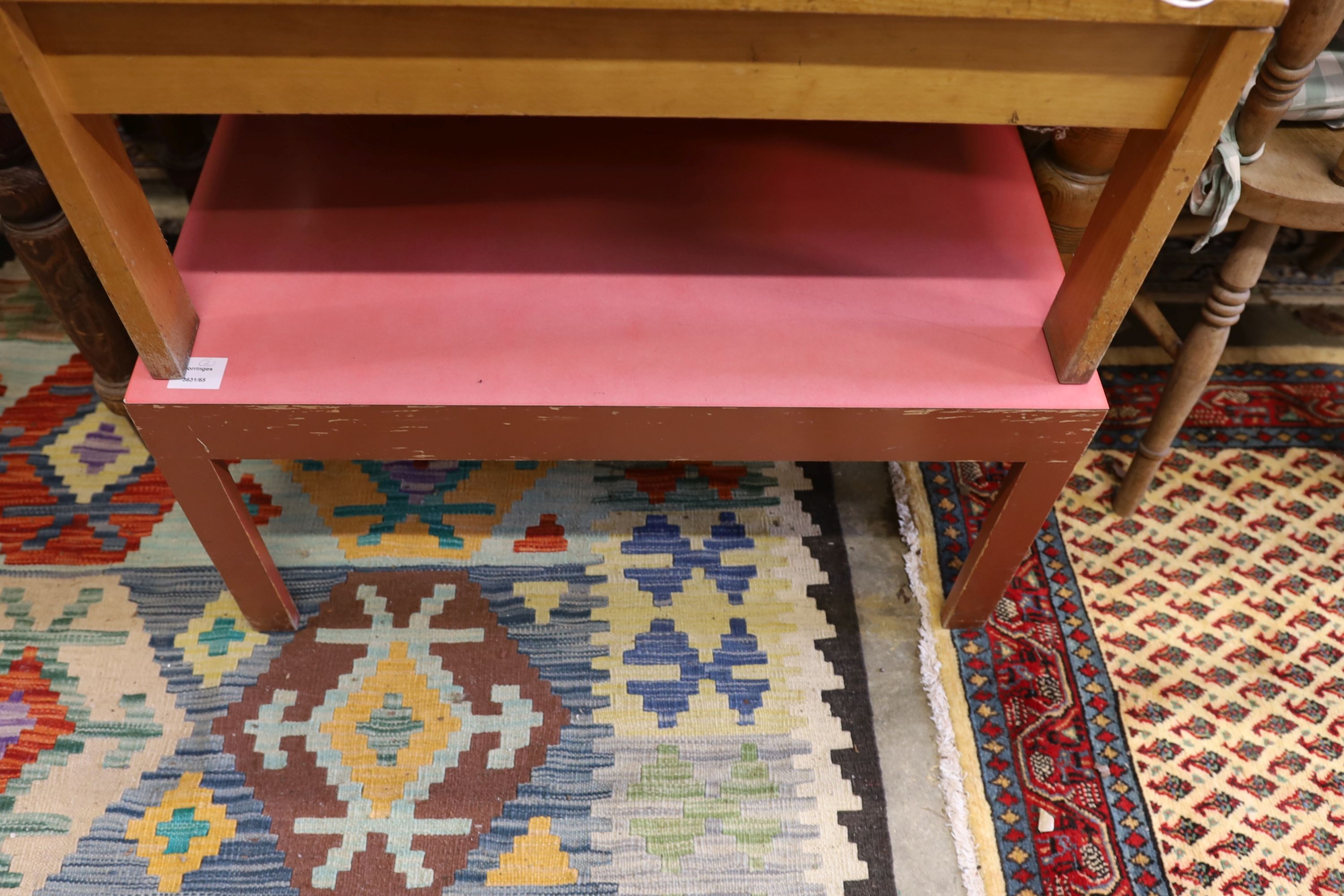 A Habitat red painted square topped coffee table and one other Habitat coffee table, width 73cm, height 34cm
